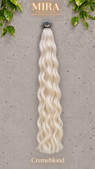 Echthaar Extensions in Cremeblond, 65 cm, wellig