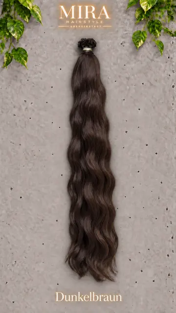Echthaar Extensions in Dunkelbraun, 65 cm, wellig
