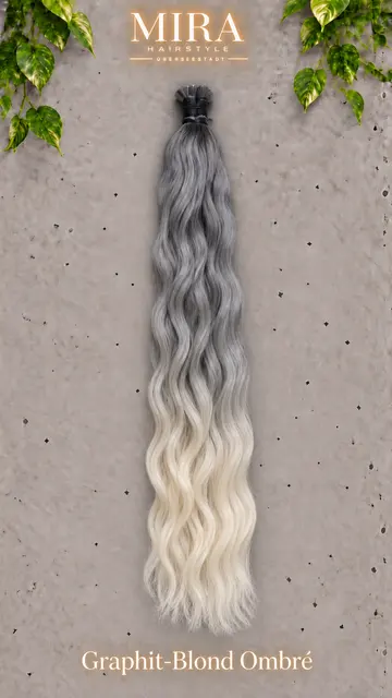 Echthaar Extensions in Graphit-Blond Ombré, 65 cm, wellig