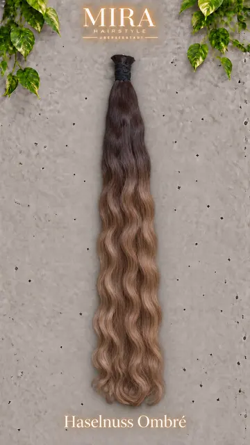 Echthaar Extensions in Haselnuss Ombré, 65 cm, wellig