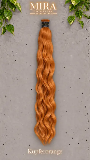 Echthaar Extensions in Kupferorange, 65 cm, wellig