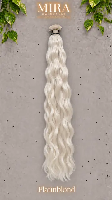 Echthaar Extensions in Platinblond, 65 cm, wellig