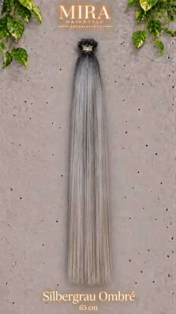 Echthaar Extensions in Silbergrau Ombré, 65 cm, glatt
